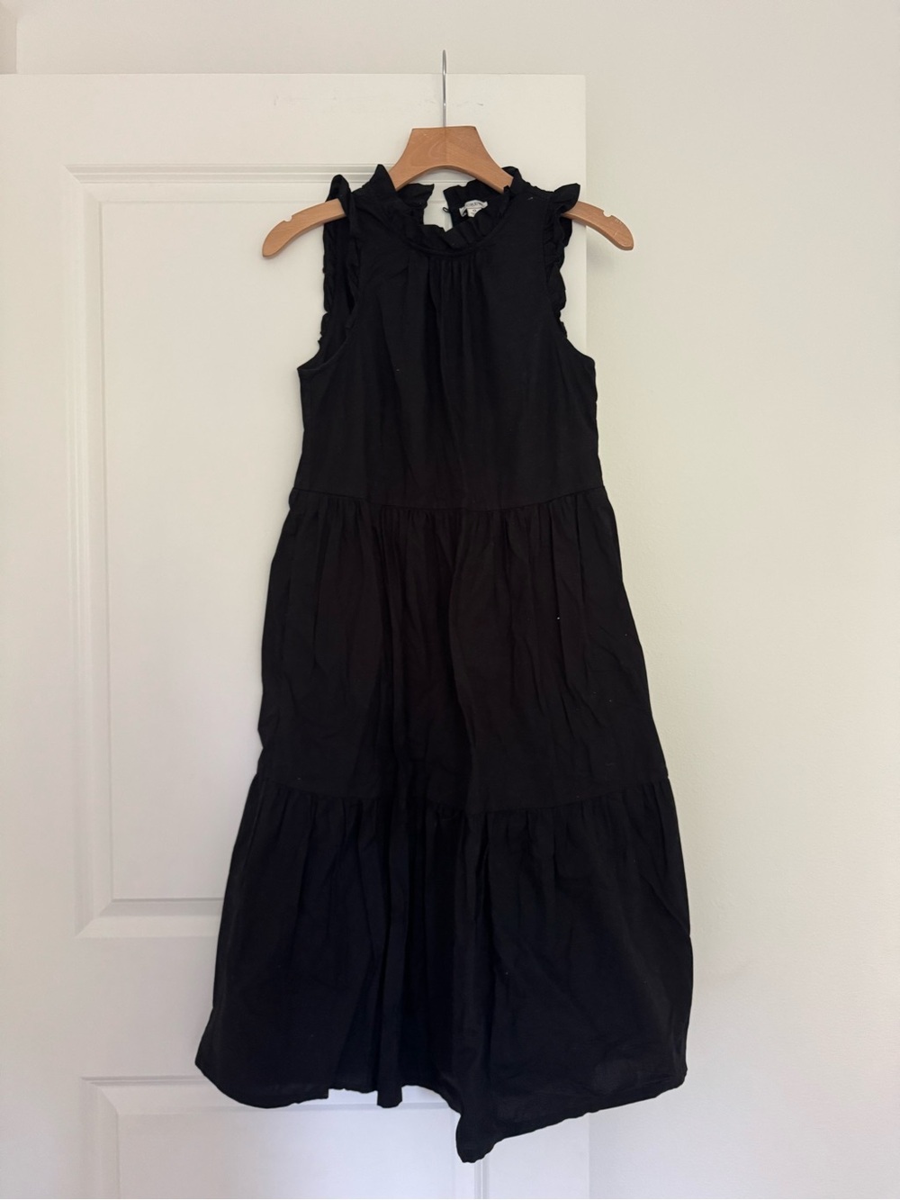 J Crew women’s black sleeveless cotton tiered long maxi dress size 0
